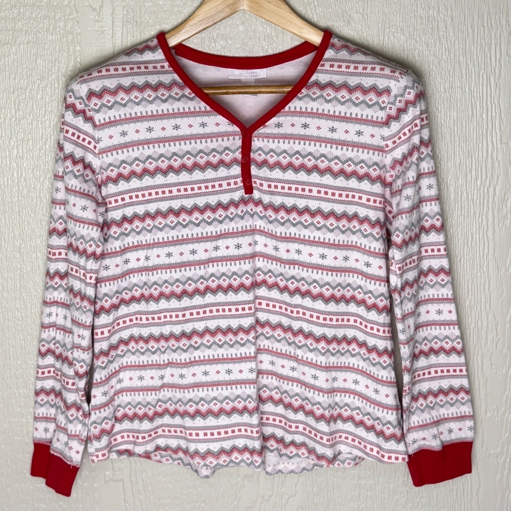 LC Lauren Conrad Womens Red Gray Fair Isle Cotton Pajama Set Large L Snowflake